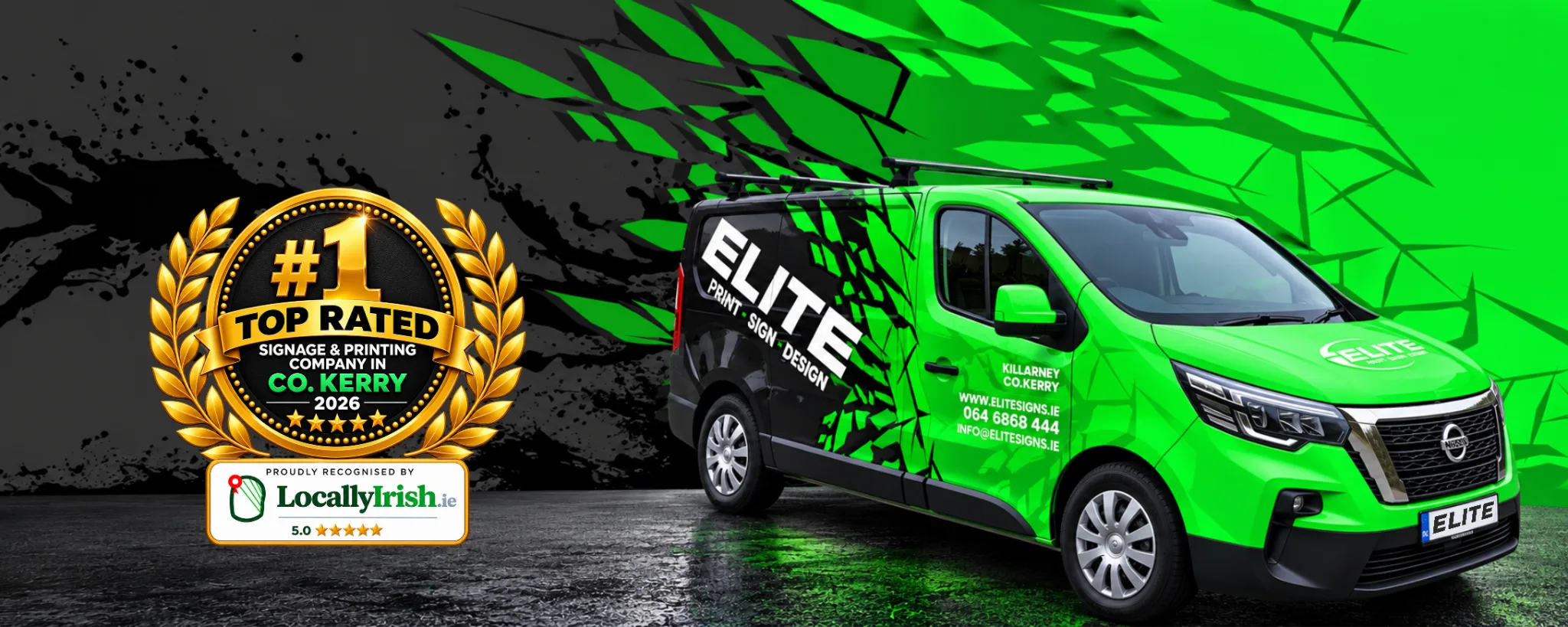 Elite Signs wrapped van outside the Killarney workshop