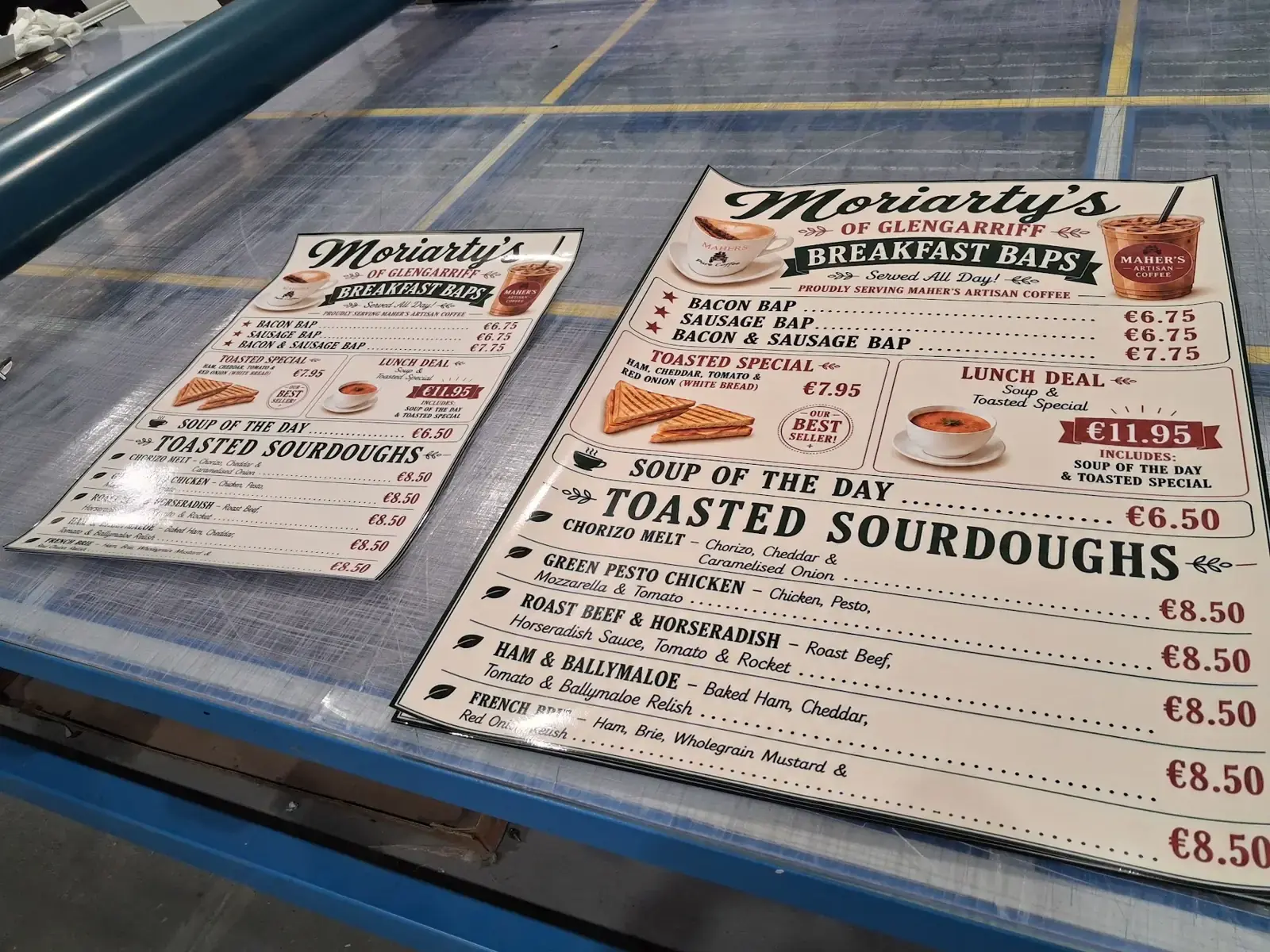 Menu design printed by Elite Signs